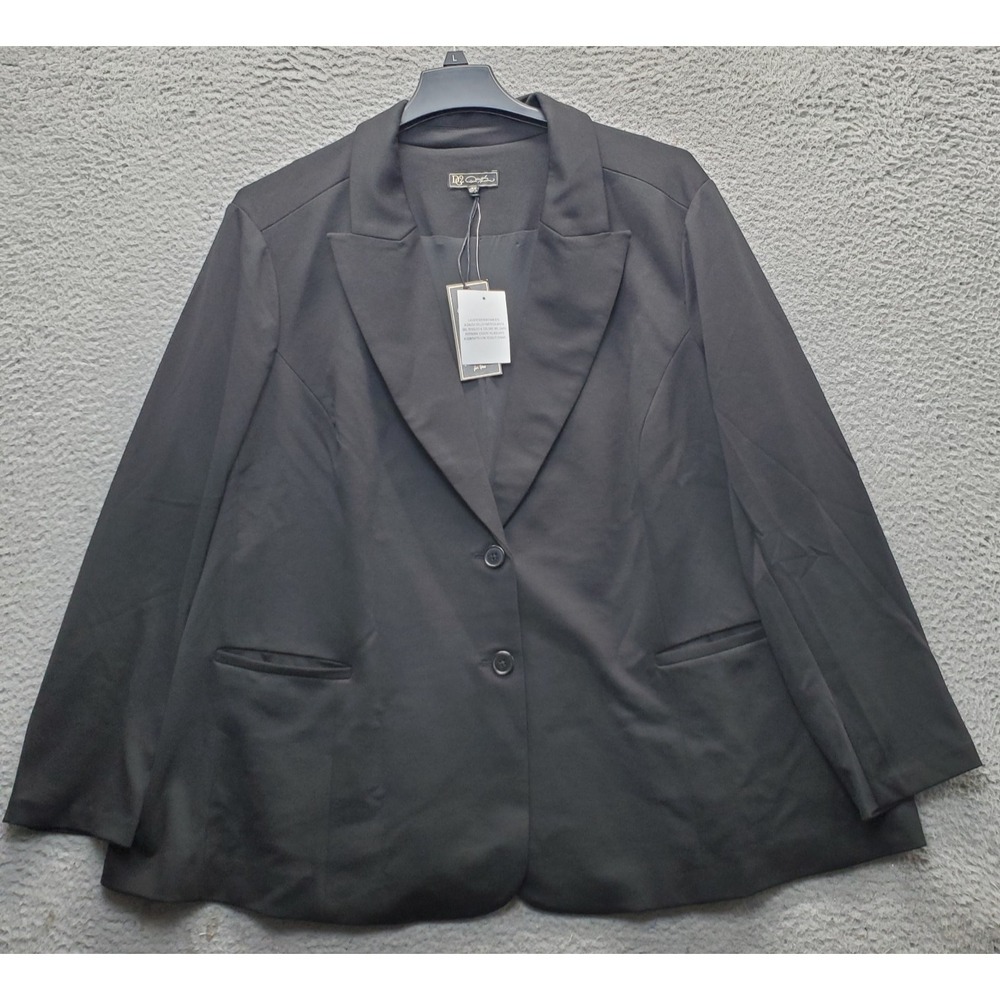 DG2 by Diane Gilman Blazer Jacket Womens 3X Black Single-Breasted Peak Lapel